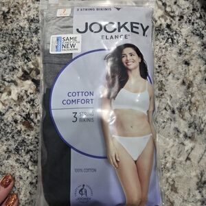 Jockey Elance Cotton Comfort 3 String Bikinis - Black and White
